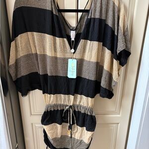 Luli Fama Black and Tan Striped Coverup